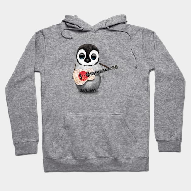 Baby Penguin Playing Japanese Flag Guitar Hoodie by jeffbartels